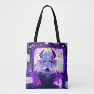 Gothic Cyberpunk Demon Fantasy Anime Girl Tote Bag