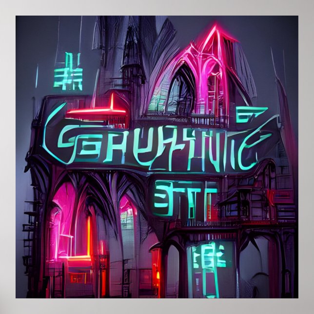 Gothic Cyberpunk Neonoir Abstract Architecture Poster (Front)
