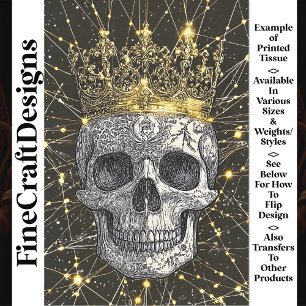 Gothic Cyberpunk Skull & Gold Crown U2 Decoupage Tissue Paper