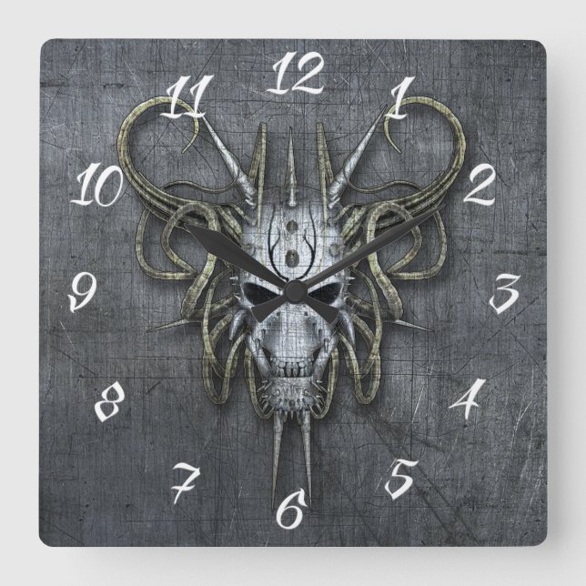 Gothic Cyborg Skull Custom Square Wall Clock (Front)