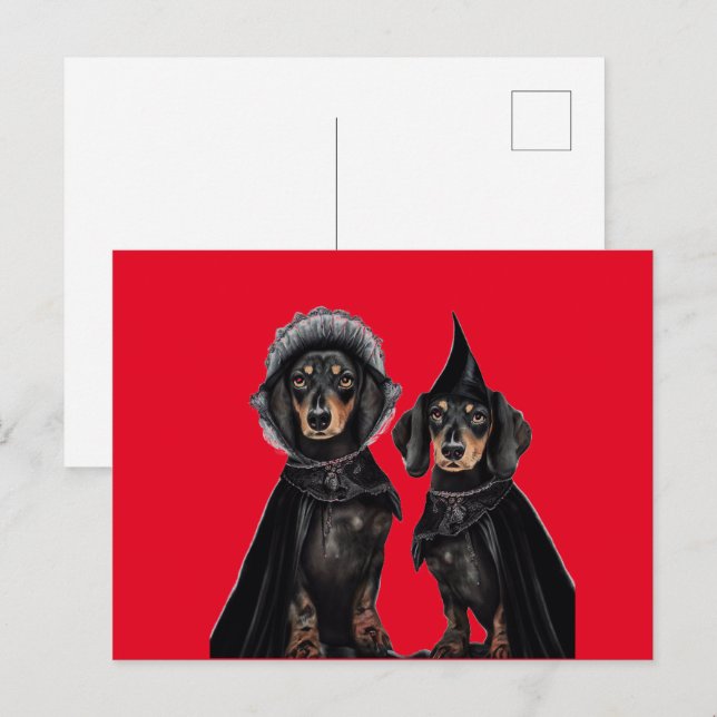 Gothic Dachshund Halloween  Postcard (Front/Back)