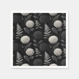 Gothic Dahlia and Fern Seamless Woodcut Pattern Napkin