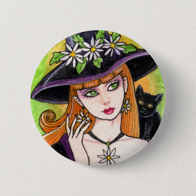 Gothic Daisy Witch Fantasy Button by Ann Howard (Front)
