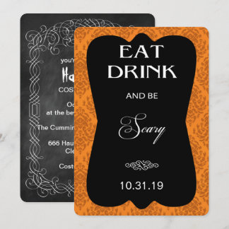 Gothic Damask Halloween Party Invitation (Orange)