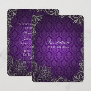 Gothic Damask lace royal purple wedding Invitation