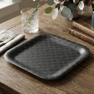 Gothic Damask Onyx Raven Moody Paper Plate