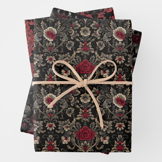 Gothic Damask Pattern Wrapping Paper Sheet (In situ)