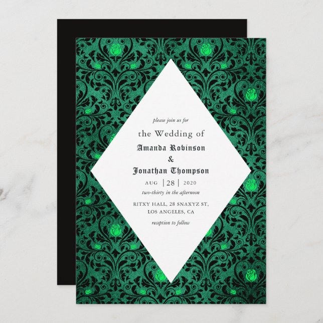 Gothic Damask Print Rustic Halloween Wedding Invitation (Front/Back)