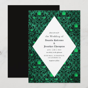 Gothic Damask Print Rustic Halloween Wedding Invitation