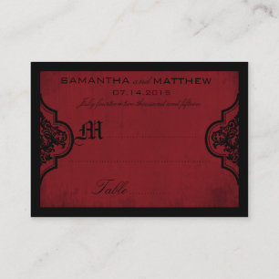 Gothic Damask Red Grunge Wedding Place Card