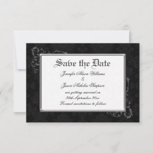 Gothic Damask Save the Date in Black & White