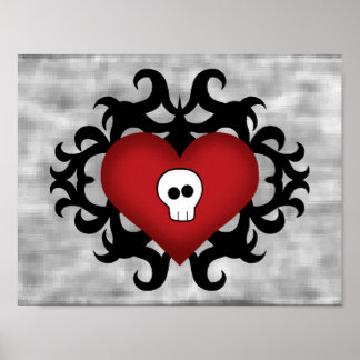 Gothic damask skull heart decorative poster