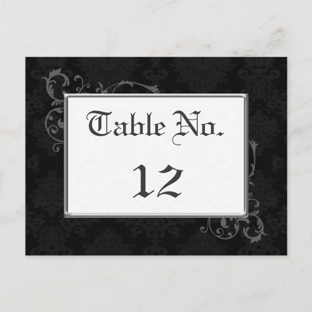 Gothic Damask Table Number in Black & White Postcard (Front)
