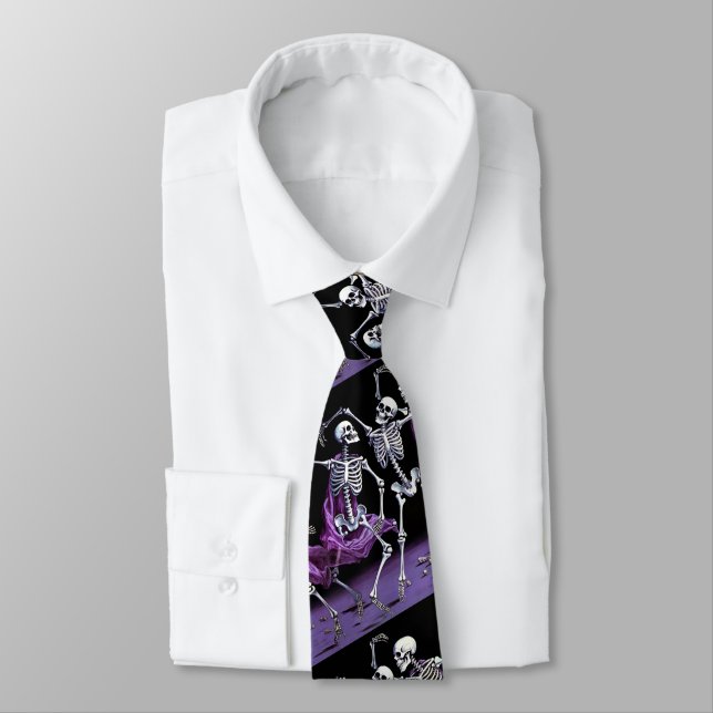 Gothic Dancing Skeletons Purple Wedding Tie (Tied)