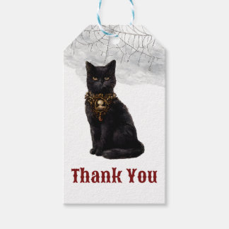 Gothic Dark Academia Black Cat Spiderweb Thank You Gift Tags