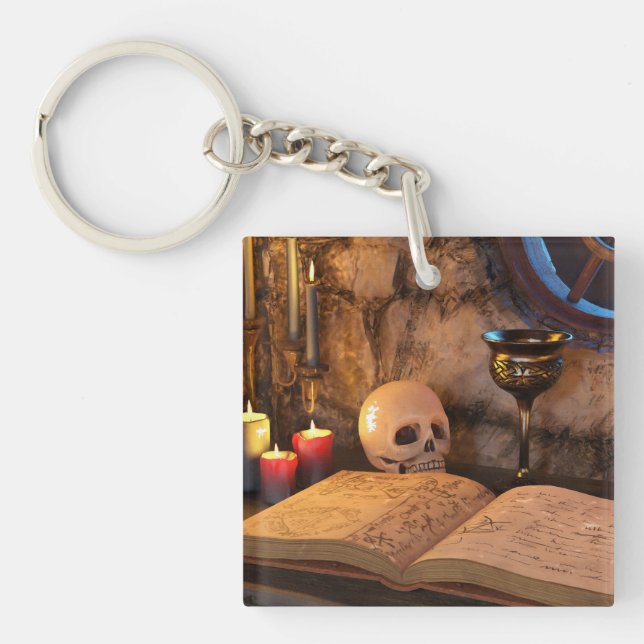 Gothic Dark Academia Candlelit Study Art Key Ring (Front)
