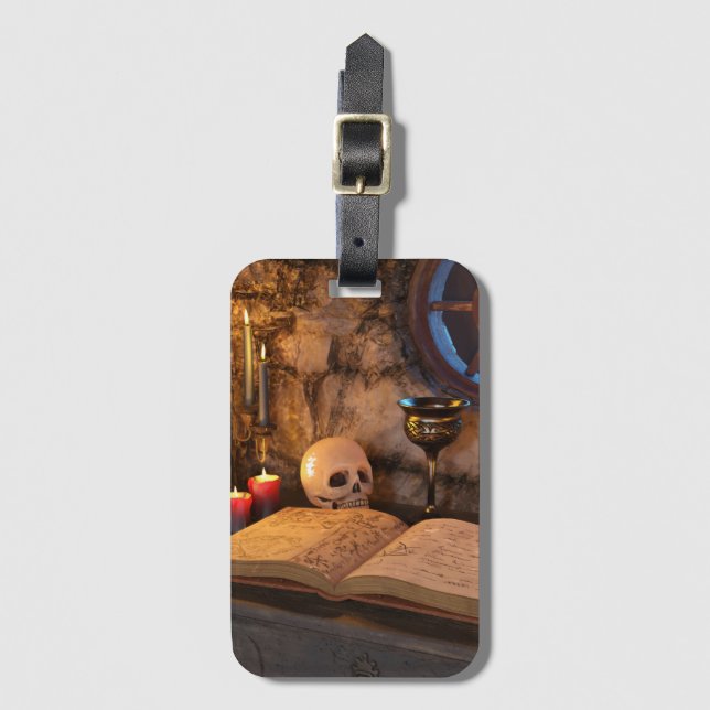 Gothic Dark Academia Candlelit Study Art Luggage Tag (Front Vertical)