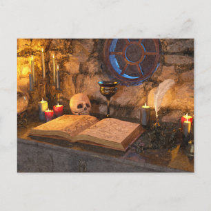 Gothic Dark Academia Candlelit Study Art Postcard