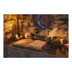 Gothic Dark Academia Candlelit Study Art Poster