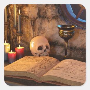 Gothic Dark Academia Candlelit Study Art Square Sticker
