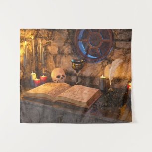 Gothic Dark Academia Candlelit Study Art Tapestry