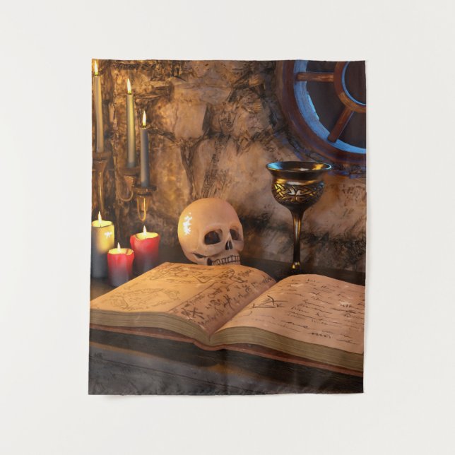 Gothic Dark Academia Candlelit Study Art Tapestry (Front)