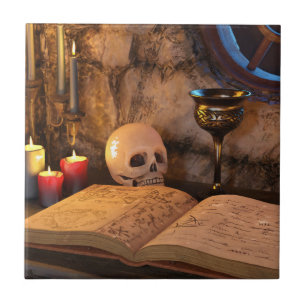 Gothic Dark Academia Candlelit Study Art Tile