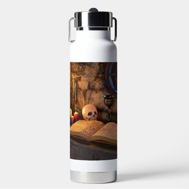 Gothic Dark Academia Candlelit Study Art Water Bottle (Front)