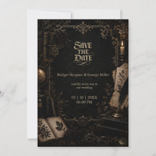 Gothic Dark Academia Library Book Wedding Invitation