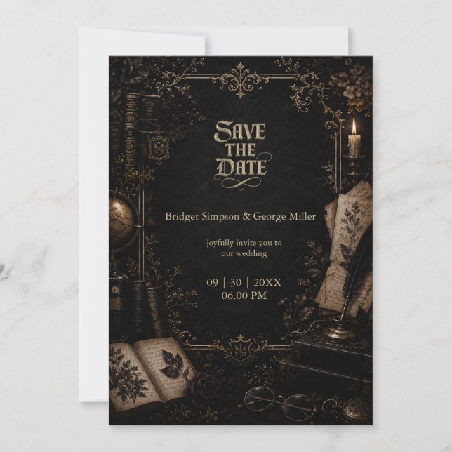Gothic Dark Academia Library Book Wedding  Invitation (Front)