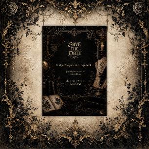 Gothic Dark Academia Library Book Wedding Invitation
