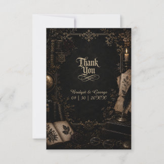 Gothic Dark Academia Library Book Wedding Thank You Card