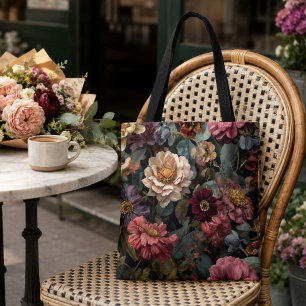 Gothic Dark and Moody Vintage Floral Design Tote Bag