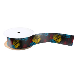 Gothic Dark Blue Black Red Yellow Satin Ribbon