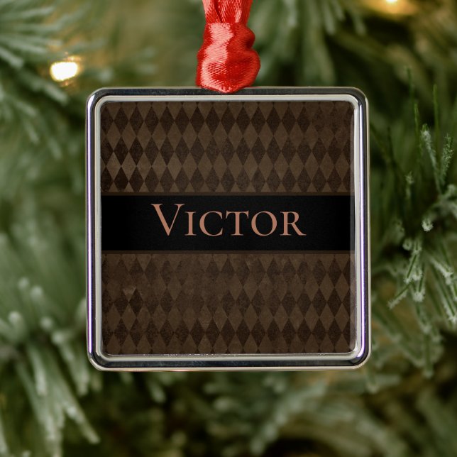 Gothic Dark Brown Harlequin Personalised  Metal Tree Decoration (Tree)