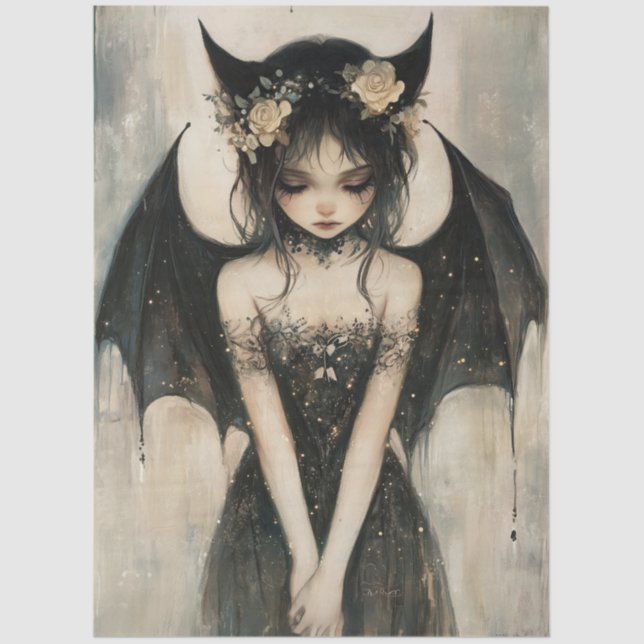 Gothic Dark Fairy with Floral Crown Decoupage Tissue Paper (Front)