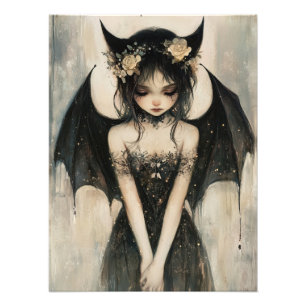 Gothic Dark Fairy with Floral Crown Wall Art