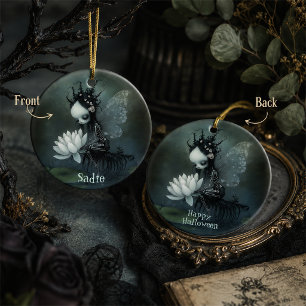 Gothic Dark Fantasy Fairy Skeleton Custom Name Ceramic Tree Decoration