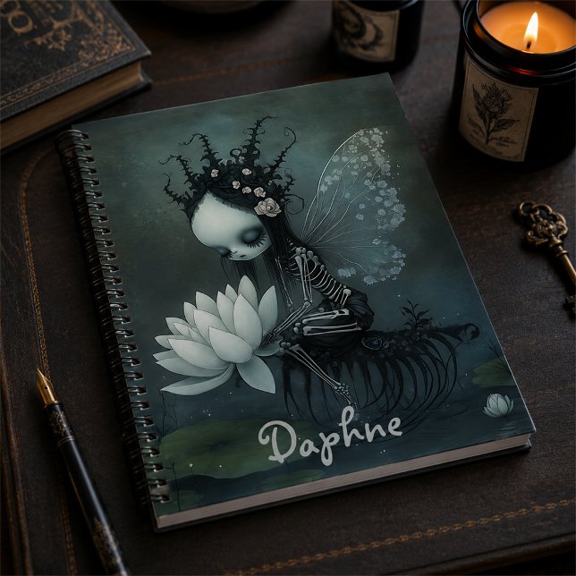 Gothic Dark Fantasy Fairy Skeleton Custom Name Notebook (Creator Uploaded)