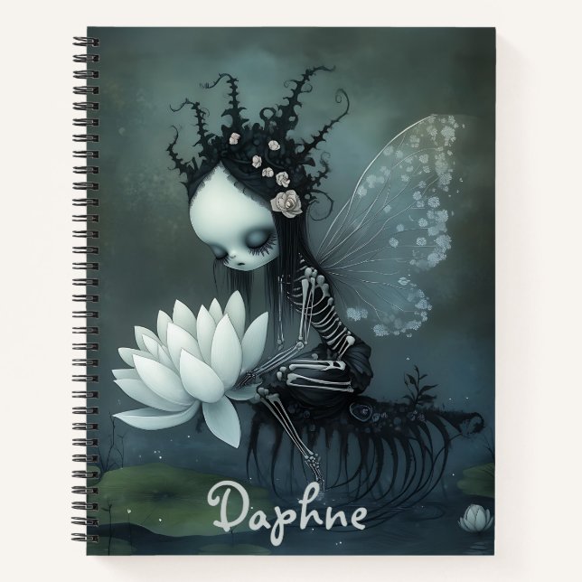 Gothic Dark Fantasy Fairy Skeleton Custom Name Notebook (Front)