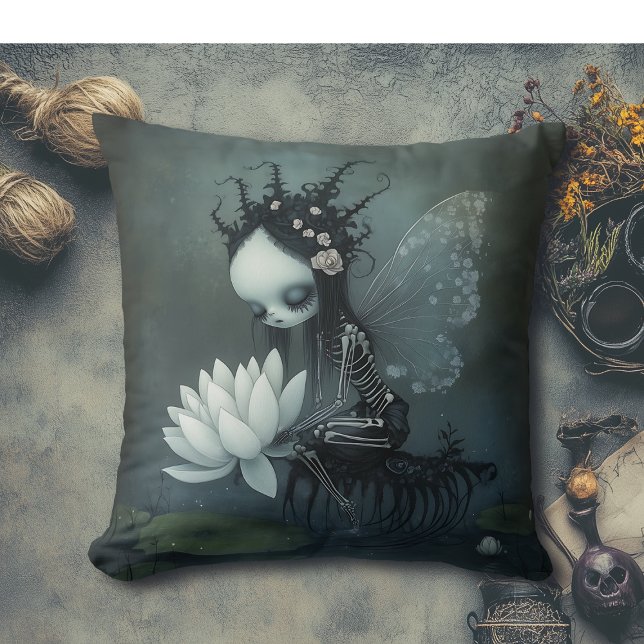 Gothic Dark Fantasy Fairy Skeleton Halloween Decor Cushion (Creator Uploaded)