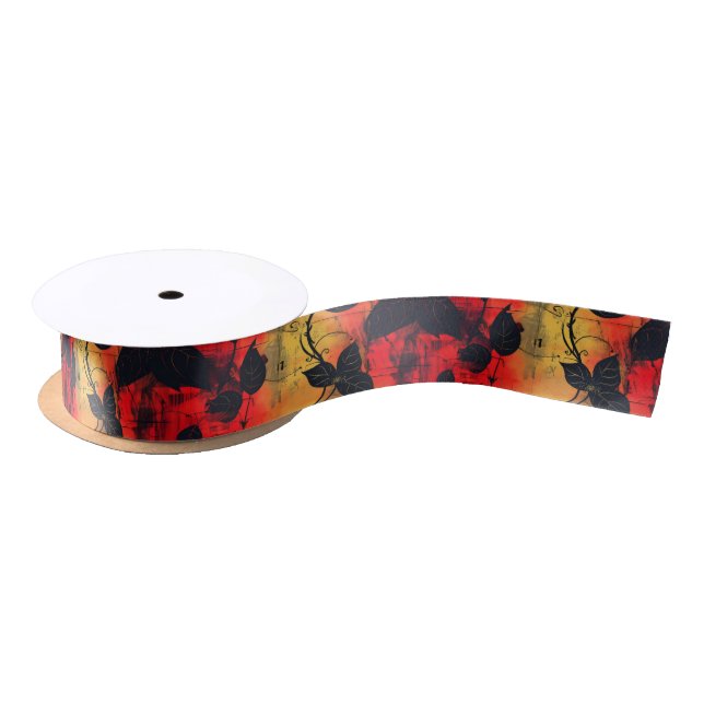 Gothic Dark Feeling Black Yellow Red Satin Ribbon (Spool)