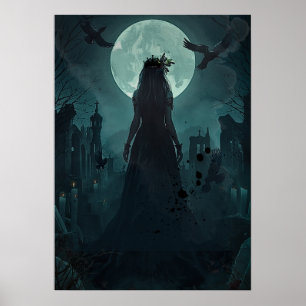 Gothic Dark Feminine Moonlight Raven Queen Poster
