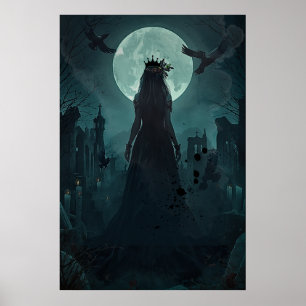 Gothic Dark Feminine Moonlight Raven Queen Poster
