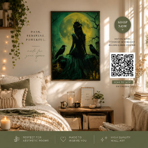 Gothic Dark Feminine Moonlight Raven Queen Poster