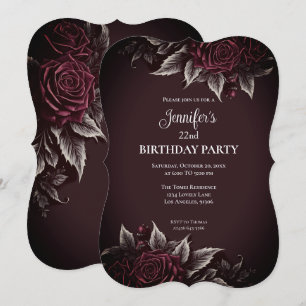 Gothic Dark Floral Burgundy birthday invitation