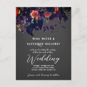 Gothic Dark Floral with Bats QRC Wedding Postcard