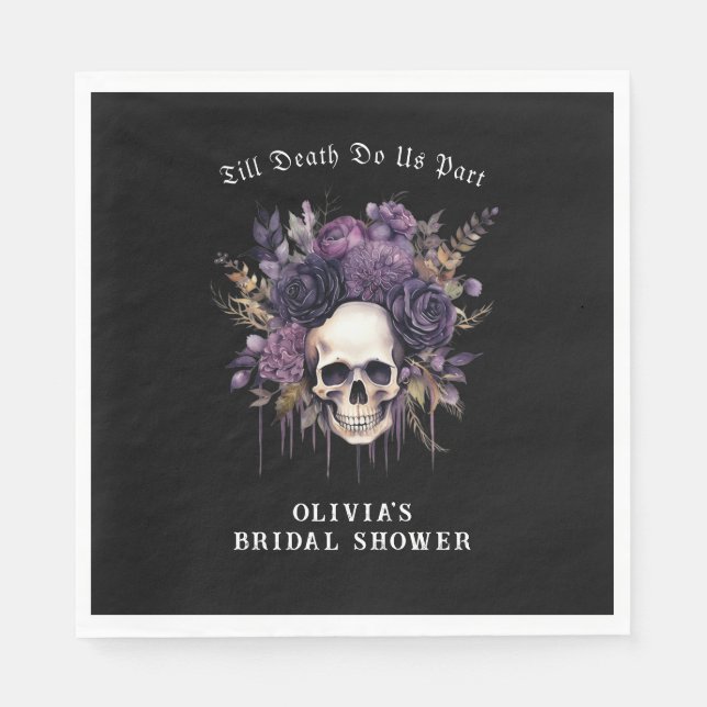 Gothic Dark Florals Skull Bridal Shower Napkins (Front)