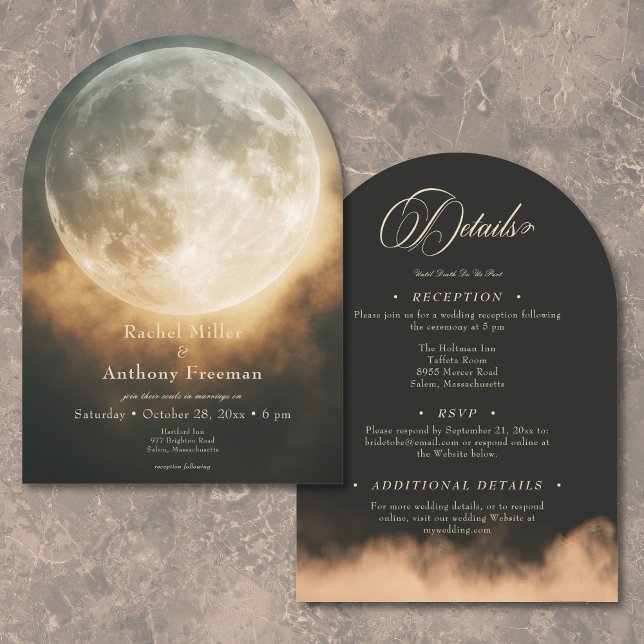 Gothic Dark Full Moon Arch Wedding Two Sided Invitation (Gothic Dark Full Moon Arch Wedding Two Sided Invitation)