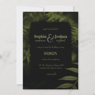 Gothic Dark Green Leaves Black Wedding Handfasting Invitation
